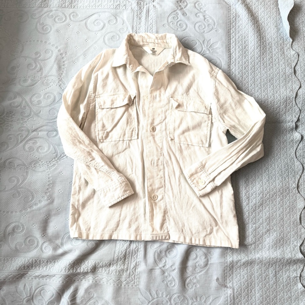 H&M Boy’s Light Cream Shirt Jacket US 12 Canvas